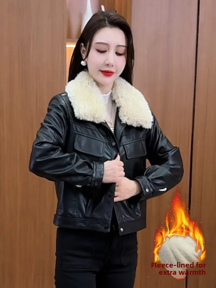 Unieke Sli Thiened Winter Lederen Jaet Dames 2025, Nieuwe Warmte Motorfiets Jaet Top Quali Pendelen Sle Loose Fit