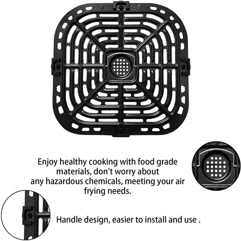 New Air Fryer Grill Plate for Instants Vortex Plus 6QT Air Fryers, Upgraded Square Grill Pan Tray Replacement Parts