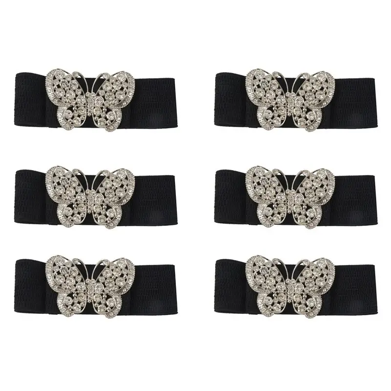 

TEXU 6X женский пояс со стразами и пряжкой-бабочкой, черный эластичный пояс с завязками