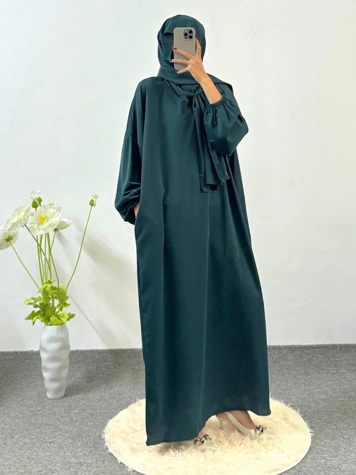 Modesty Prayer Dress Women Jilbabs Kaftan Muslim Abayas Dubai Robe Hijab Smocking Sleeve Ramadan Dresses Islamic Clothing