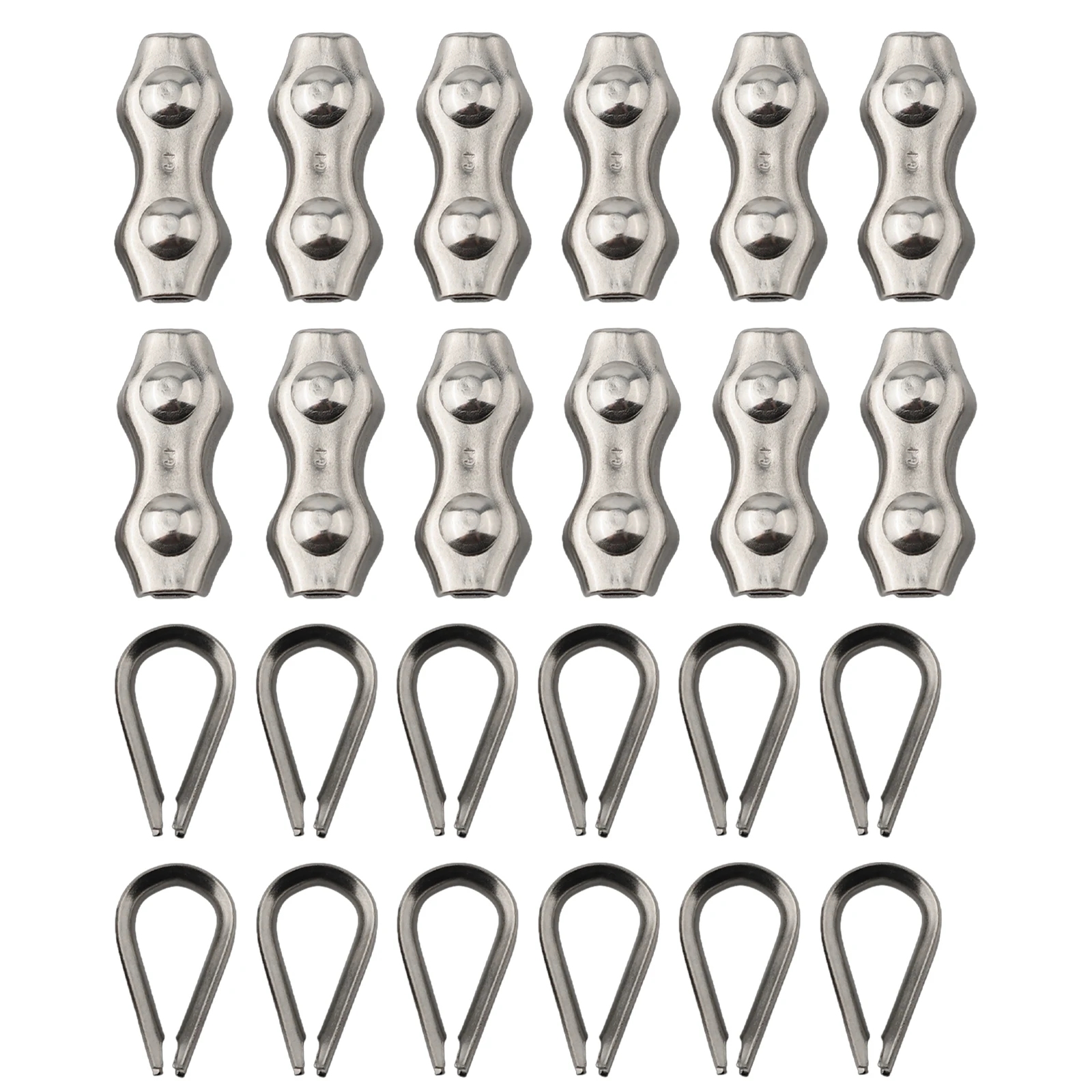 12PCS for duplex Clamps and Wire Rope Thimbles Set 304 Stainless Steel Rope Clips for Secure Ropes and Steel Wire Work