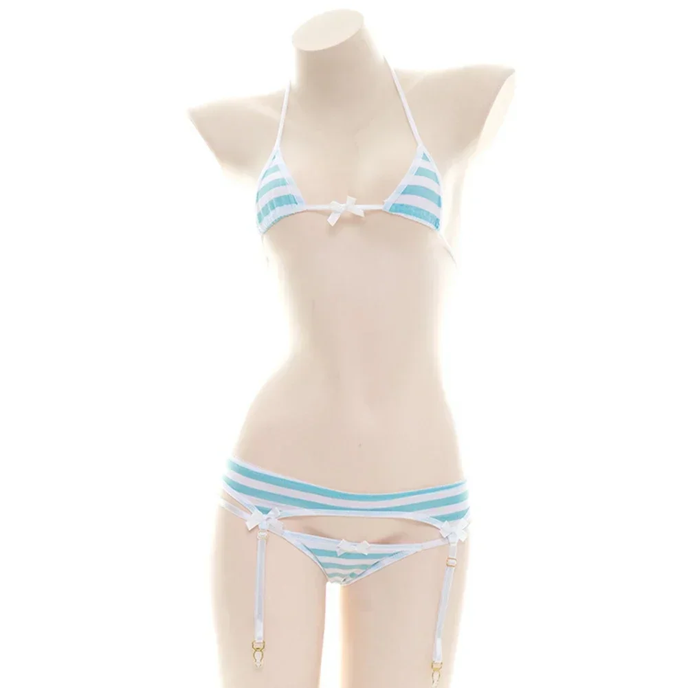 

Sexy Bikini Set Women Strap Underwear Stripe Cute Lingerie Micro-Bikinis Swimwear Japanese Schoolgirl Anime Cosplay