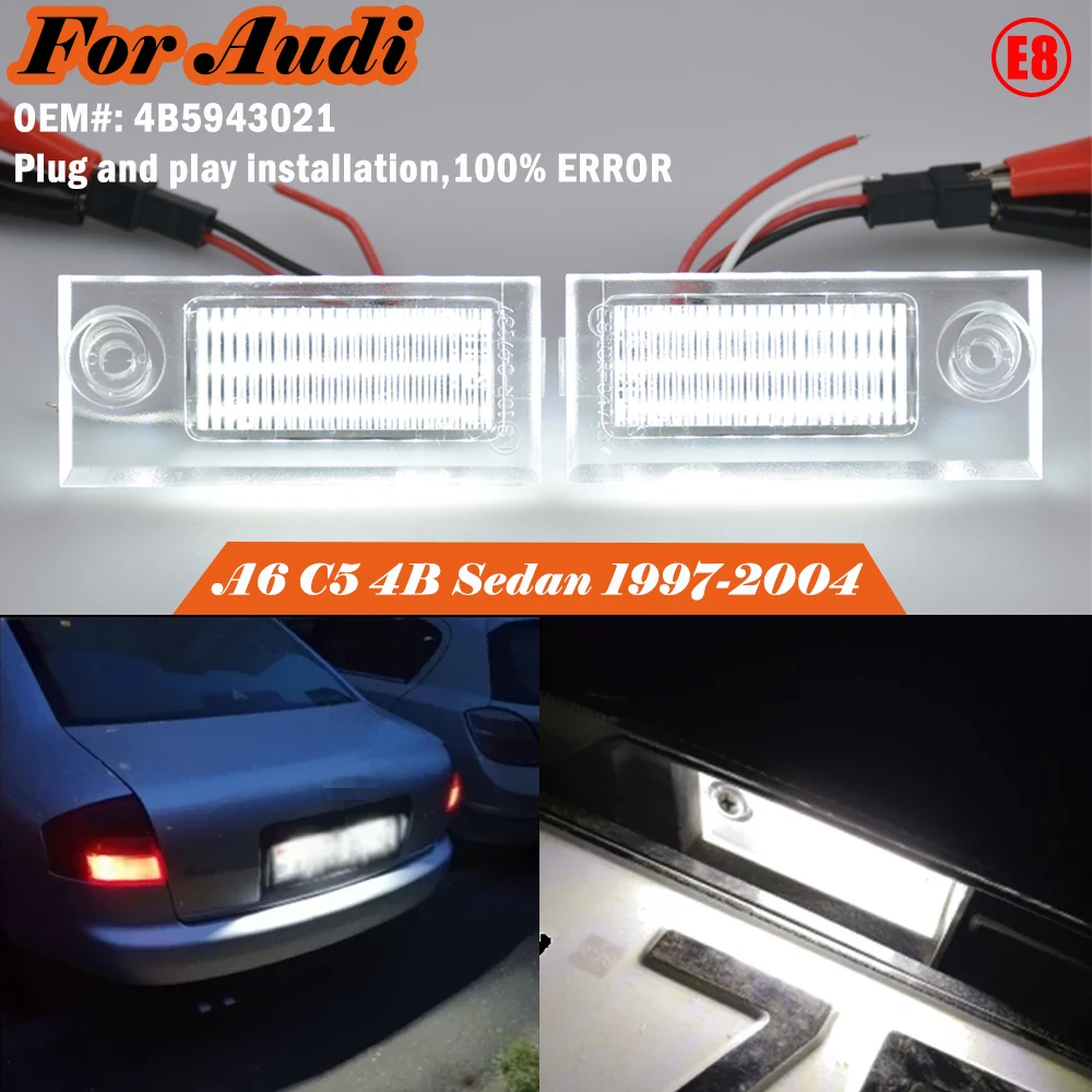 2x LED Car Number License Plate Light For Audi A6 C5 4B Sedan 1997 1998 1999 2000 2001 2002 2003 2004 Error Free