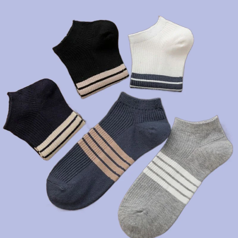 5 Paar hochwertige Herren gestreifte kurze Socken atmungsaktive Boots socken Mode flachen Mund dünne Sport Herren tief geschnittene Söckchen