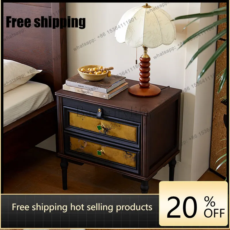 LD antique solid wood bedside table small apartment fragrant cloud yarn bedside storage cabinet