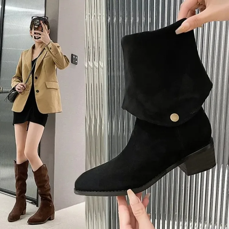 

2025 Hot Selling New Style Relaxed Ankle Boots, Comfortable Solid-color Retro Style, Women's Mid-length Boots