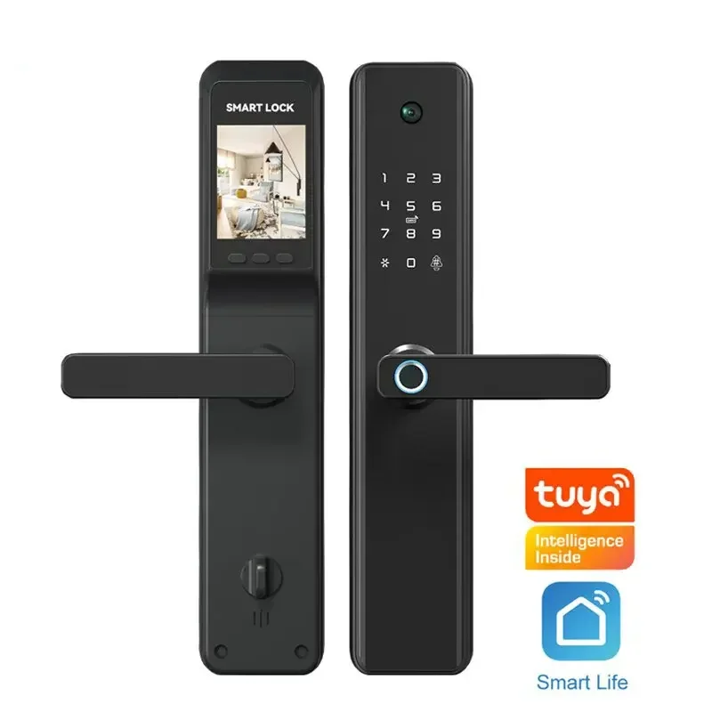 Eletrônico Keyless Digital Door Lock, Cartão Chave com senha, TTlock impressão digital, Tuya Smart Door Lock com câmera