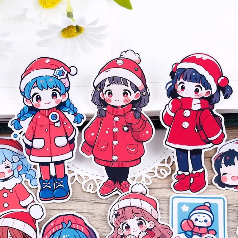 21pcs Christmas Theme  Adorable Girl Stickers for Stationery,Waterproof and Cute Decoration for Journals and Notebooks