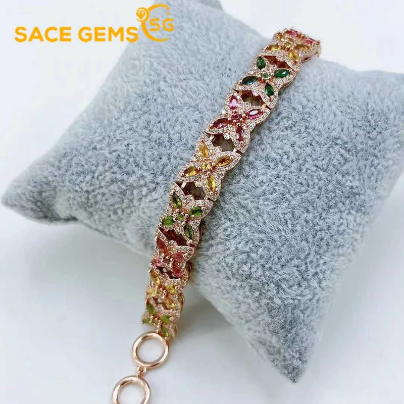 SACE GEMS New Arrival 925 Sterling Silver Natural Tourmaline Gemstone Bracelrts for Women Engagement Cocktail Party Fine Jewelry