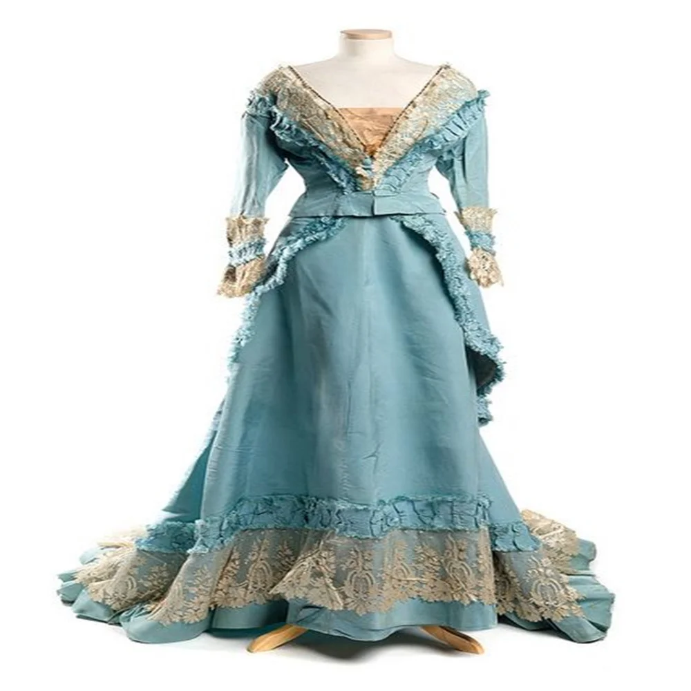 

1870s Victorian Bustle Duchess Ball Gown Masquerade Dresses Medieval Retro Walking Dress Costume Tea Party Ball Gown