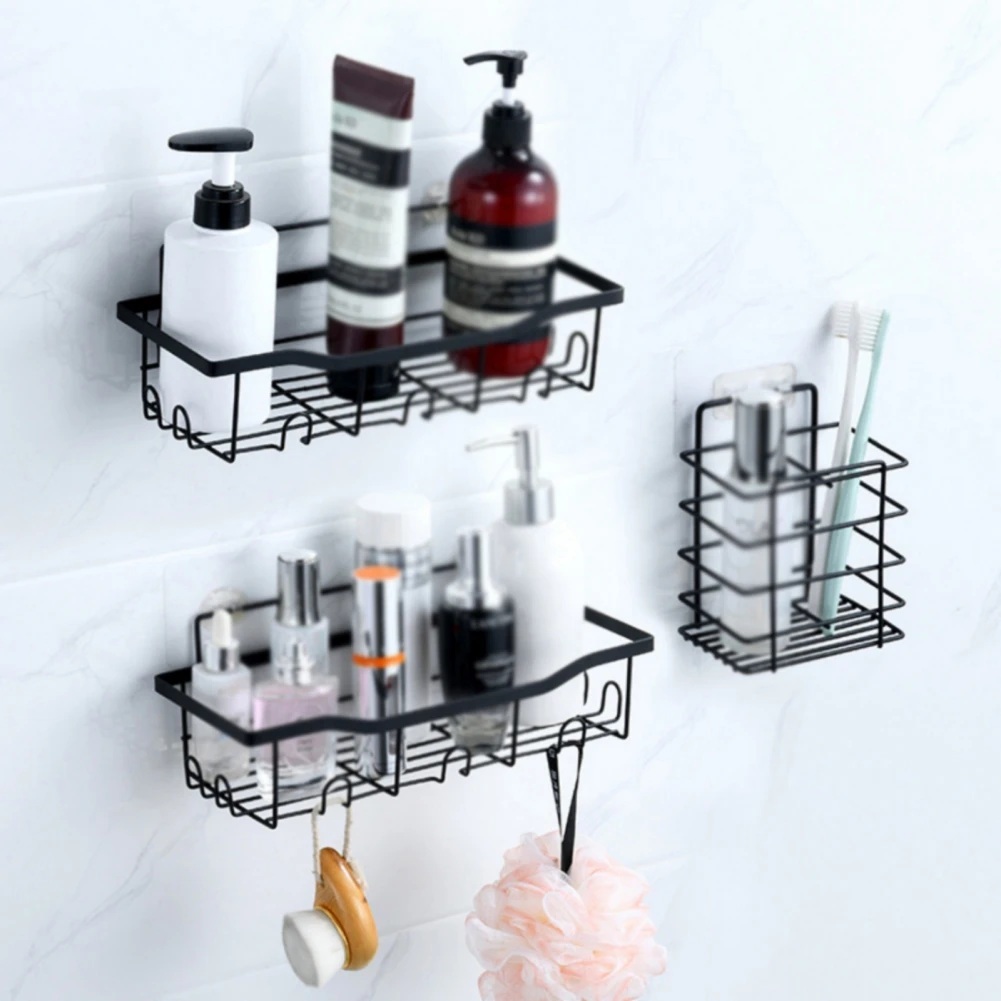 5PCS/SET Metals Bathroom Storage Shower Shelf Punch-Free Kitchen Toilet Wall Hanging Rack Organizer Bathroom Corner Shelves Set