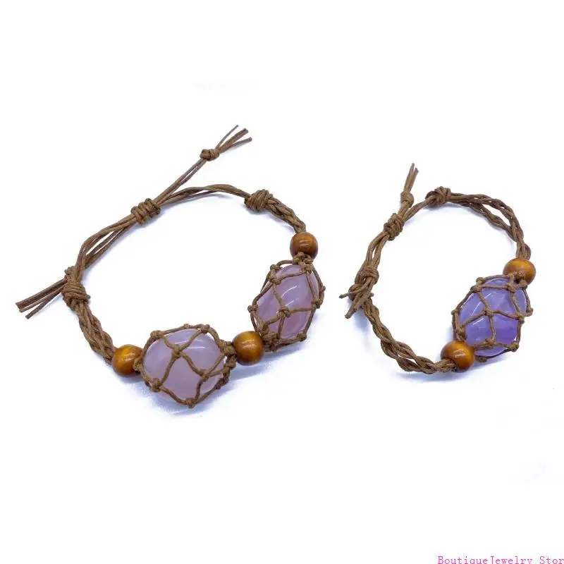 E1PE Empty Without Stone Crystal Holder Bracelet Natural Healing Macrame Bracelet
