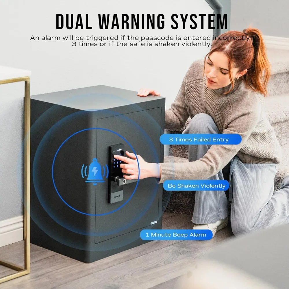 Deluxe Home Safe and Lock Box,Smart Touch Screen Biometric Fingerprint Security Safe Box with Voice Prompt