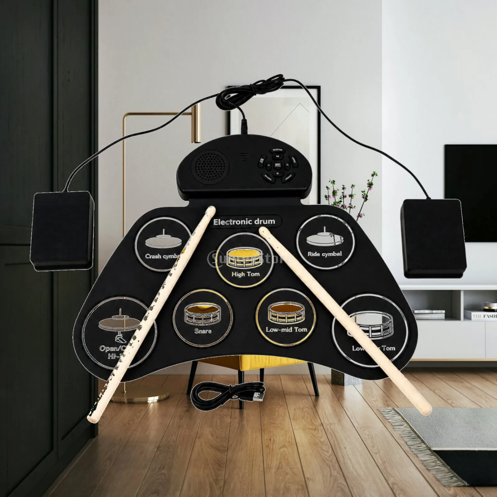 portable-drum-machine-electric-drum-set-silicone-pads-with-headphone-jack-for-quiet-practice