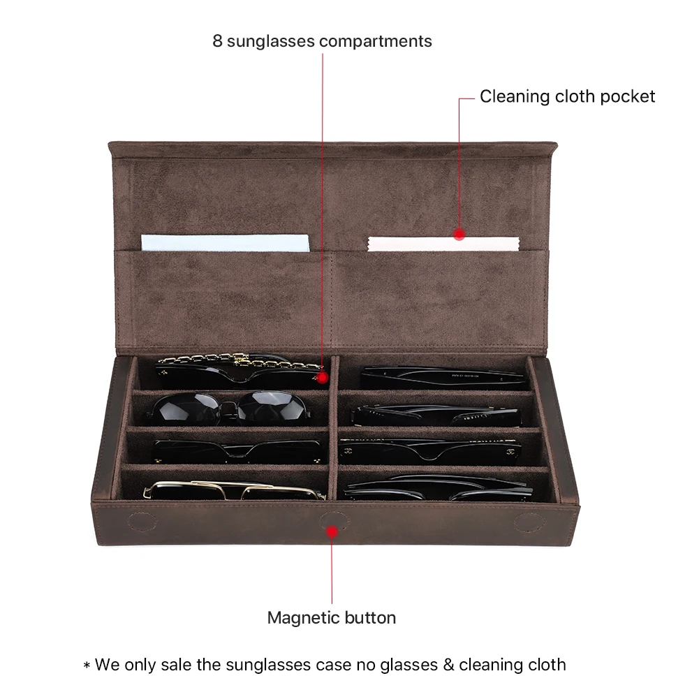 Imagem -03 - Contatos Família Caixa de Óculos Slots Case Armazenamento Couro Genuíno Óculos de Sol Jóias Exibição Organizador