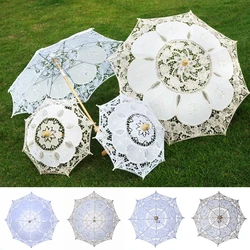 26/43cm Length Embroidery Lace Parasol Umbrella Wedding Decoration Photo Prop Flower Girl Umbrella Cotton Lace Kids Sun Umbrella