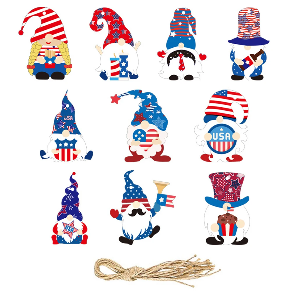 10 Pcs American Independence Day Decoration Colorful Independence Day Gnome Pendant Independence Day Party Hanging Decors Cute