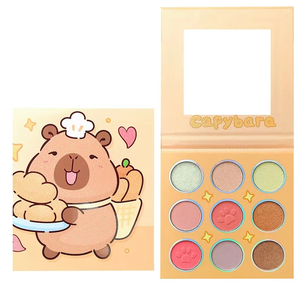 

Private Label 9-color Eyeshadow Palette Custom Logo Vegan Pigment Shimmer Waterproof Long Lasting Makeup Cute Yellow Package