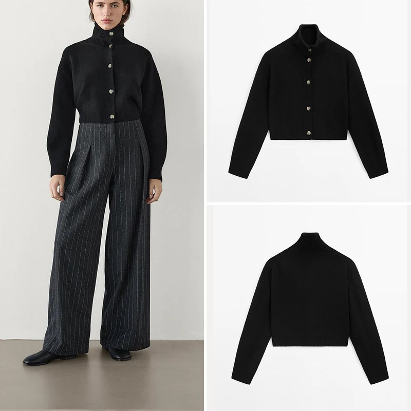 

Вязаное пальто Lazy Feel MD, женское модное пальто с высоким воротником, длинное свековое уличное волокно, полиэфирное волокно, осень 2024, сезон