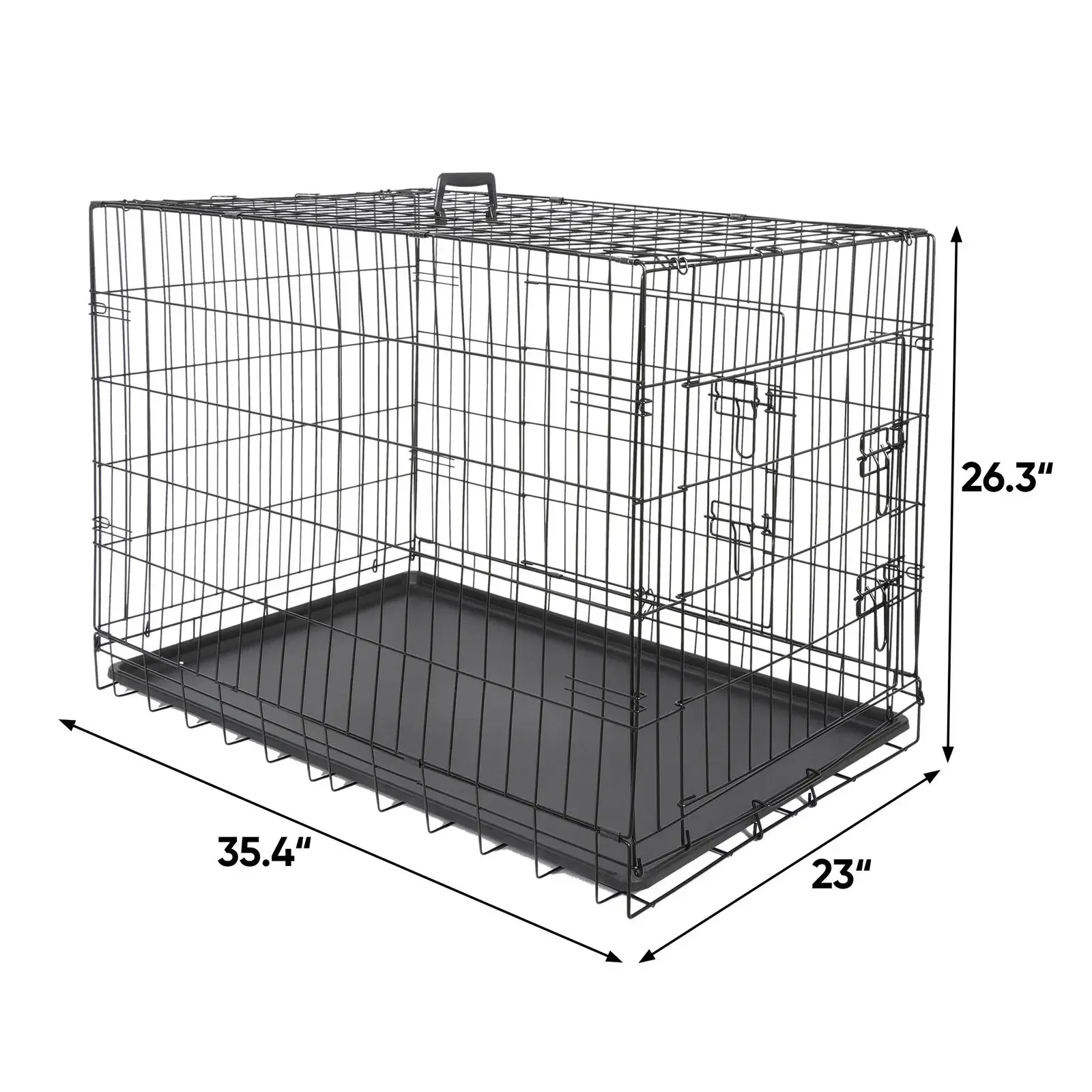 Metal Pet Cage, Dog Crate Kennel, 2 Door with Pan, Black, 30 