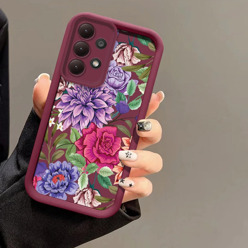 Phone Case For Samsung Galaxy A56 A36 A26 A54 A34 A24 A14 A73 A17 A16 A55 A35 A25 A15 Luxury Shockproof Flower Pattern Cover