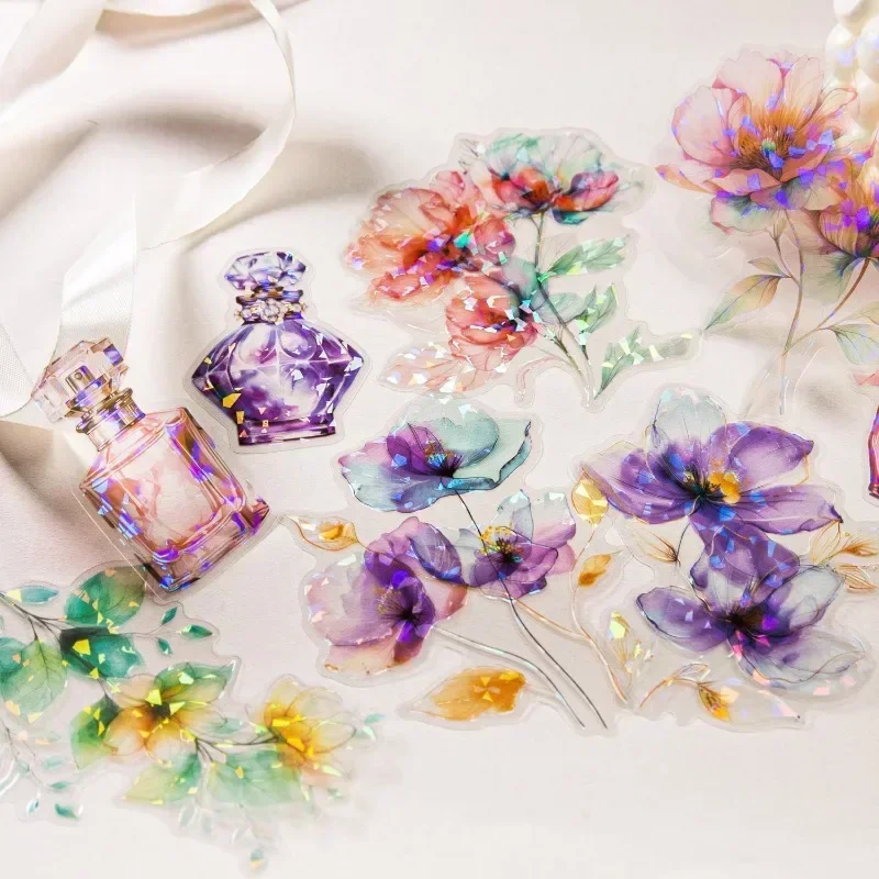 10Pcs period Spring Scrapbook Flower diy Fragrant Melody sticker vase Flowering handbook materials Flower 169*109mm PET