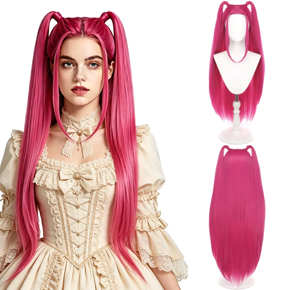 39 Inch Long Rose Red Double Ponytail Cosplay Wig Heat Resistant Synthetic Wig Glueless For Anime Comic Con Halloween Carnival