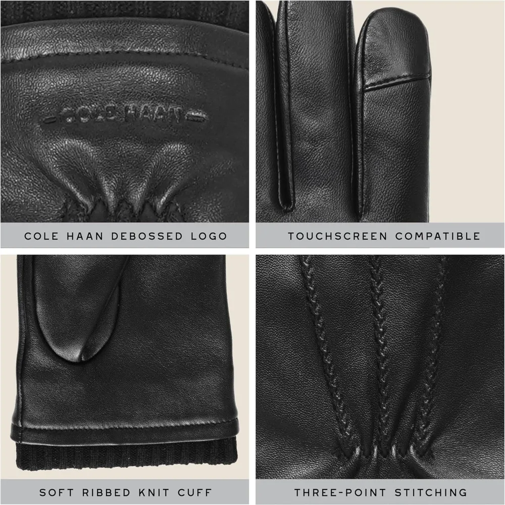 قفازات جلدية عالية الجودة للرجال مع شاشة تعمل باللمس متوافقة مع الإبهام وإصبع السبابة للاستخدام المحسن للهواتف الذكية