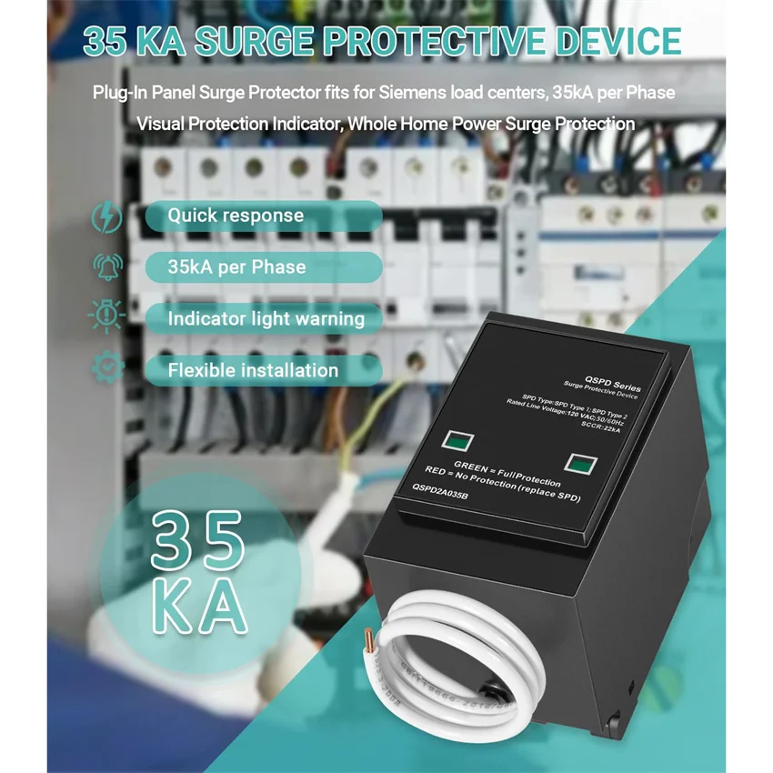 Ersatz Siemens QSPD2A035B 35kA Überspannungsschutzgerät für den Innenbereich, Überspannungsschutz für das ganze Haus, 2-polig, steckbar, 120/240V, mechanische Statusanzeige – Detail 5