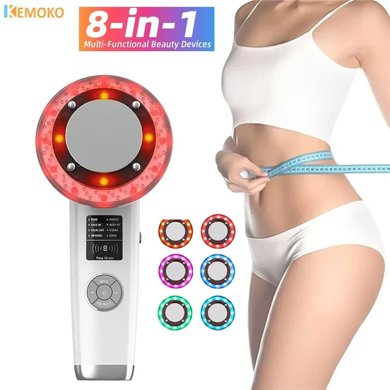 8 in 1 Ultrasound Cavitation Body Slimming Massager Weight Loss Anti-Cellulite Galvanic Infrared LED Light Fat（Plug in Model）