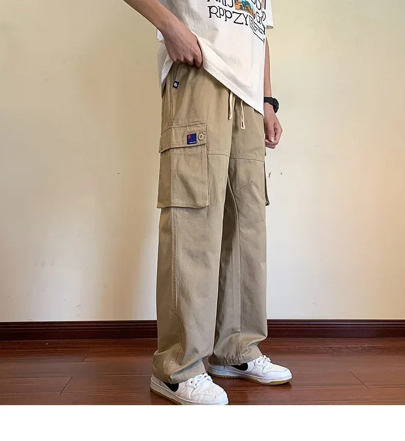Spring Summer Cargo Pants Men Korean Fashion Wide Leg Men Pants Versatile Loose Straight Casual Trousers Joggers Men Clothing
