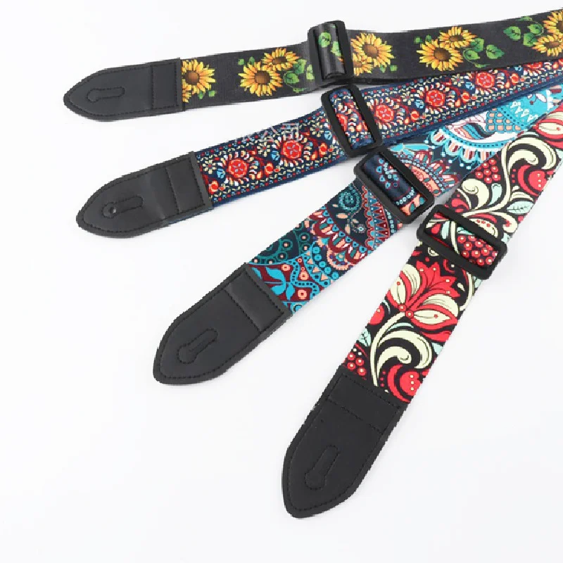 Mode Retro Ethnischen Stil Gitarrengurt Verstellbarer Ledergurt für Folk-Gitarre E-Gitarre Bass Ukulele Gitarrenzubehör