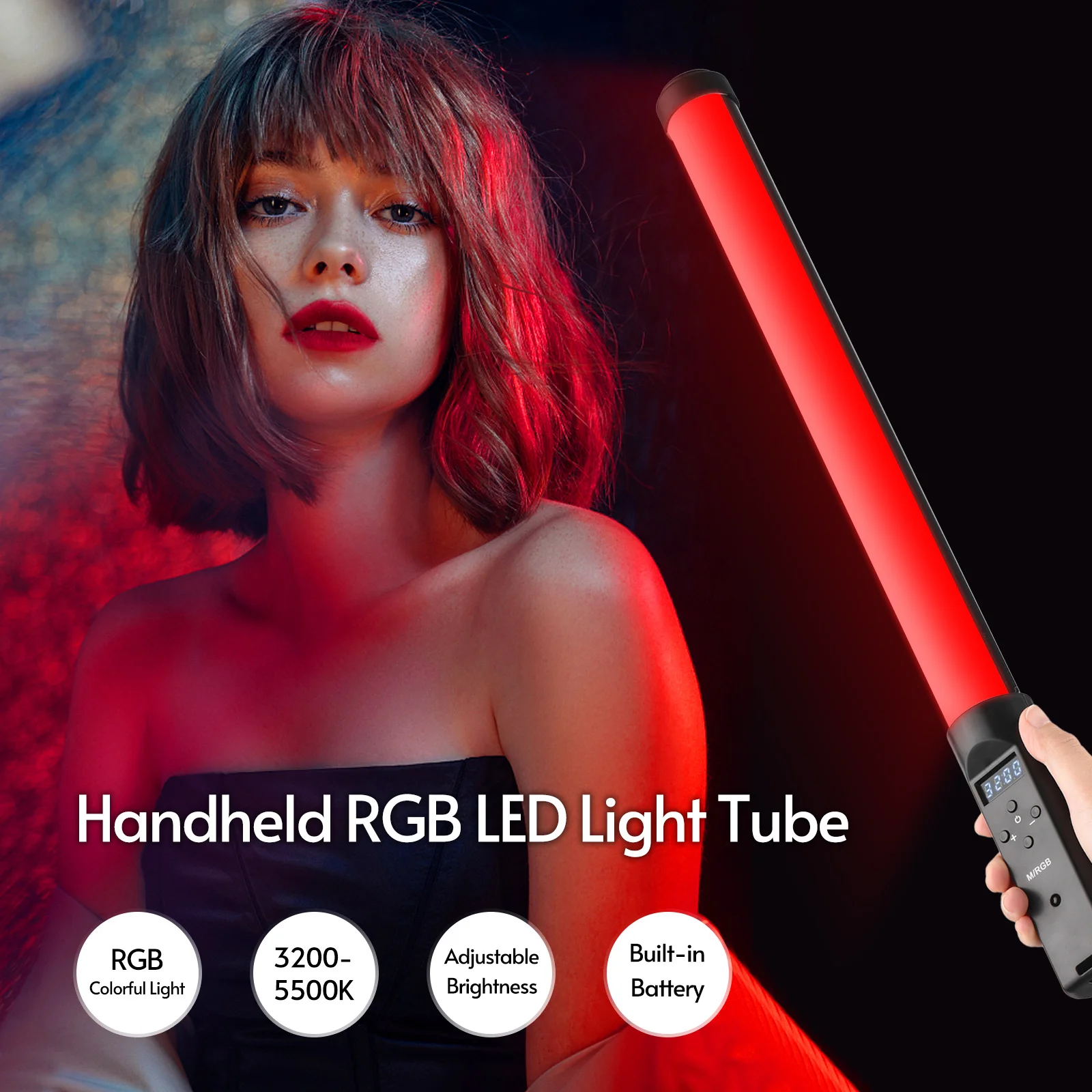 يده RGB أنبوب ضوء LED الفيديو الضوئي عصا 3200-5500K عكس الضوء بطارية التحكم عن بعد لمدونة الفيديو البث المباشر صورة المنتج