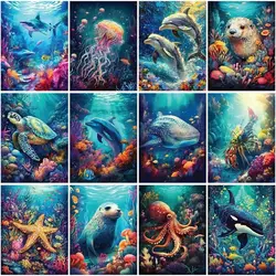 CHENISTORY Painting By Numbers Underwater World DIY Dolphins and Sharks Paint By Numbers On Canvas DIY Sea Home Decoration