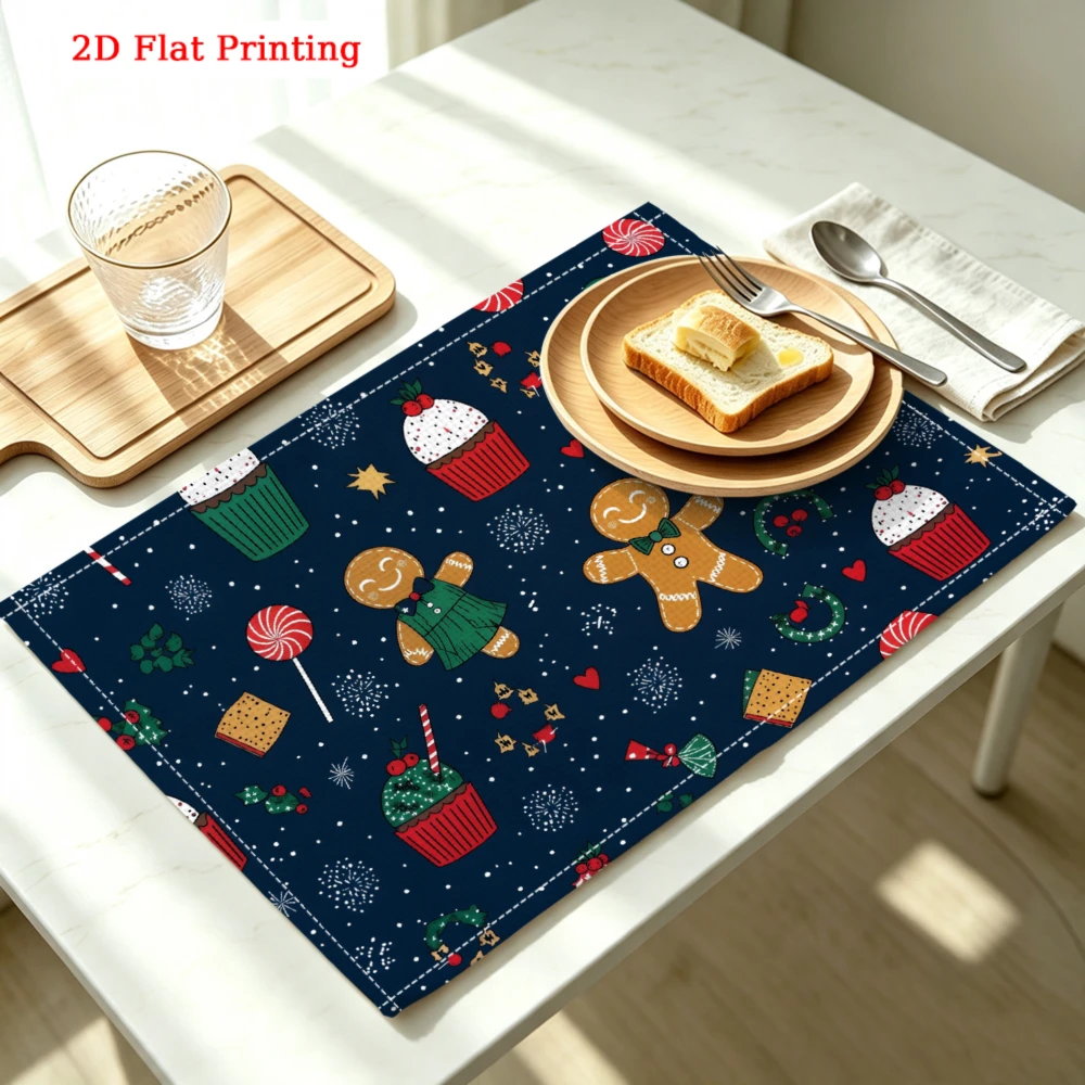 Christmas Gingerbread Cupcake Candy Pattern Kitchen Placemat Coaster Linen Pad Dish Coffee Cup Table Mat 30x40cm Home Decor