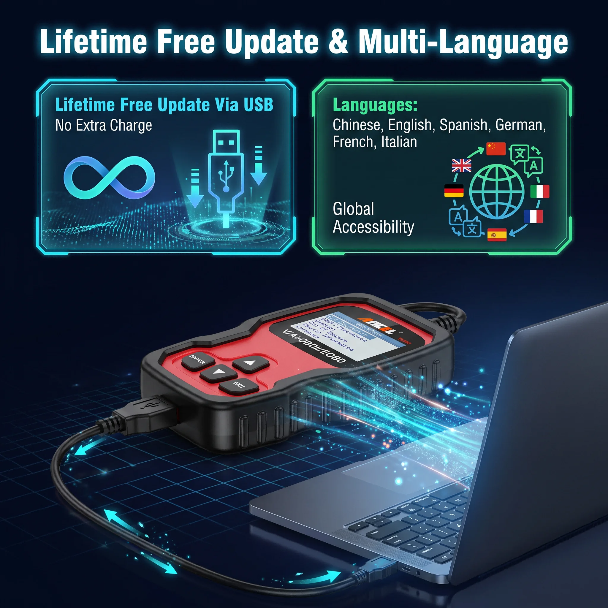 ANCEL VD500 OBD2 Scanner Auto-Diagnosegerät Vollsystem-Scan Codeleser für VW Audi Skoda Seat Ölrückstellung EPB Drosselklappen-Anpassung – Detail 5