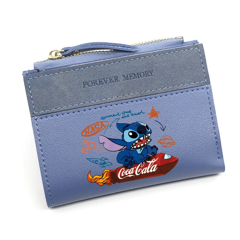 Disney-Lilo e Stitch Multifuncional Titular do Cartão de Identificação, Mini Carteira Feminina, Cute Bank Card Coin Purse, Student Wallet