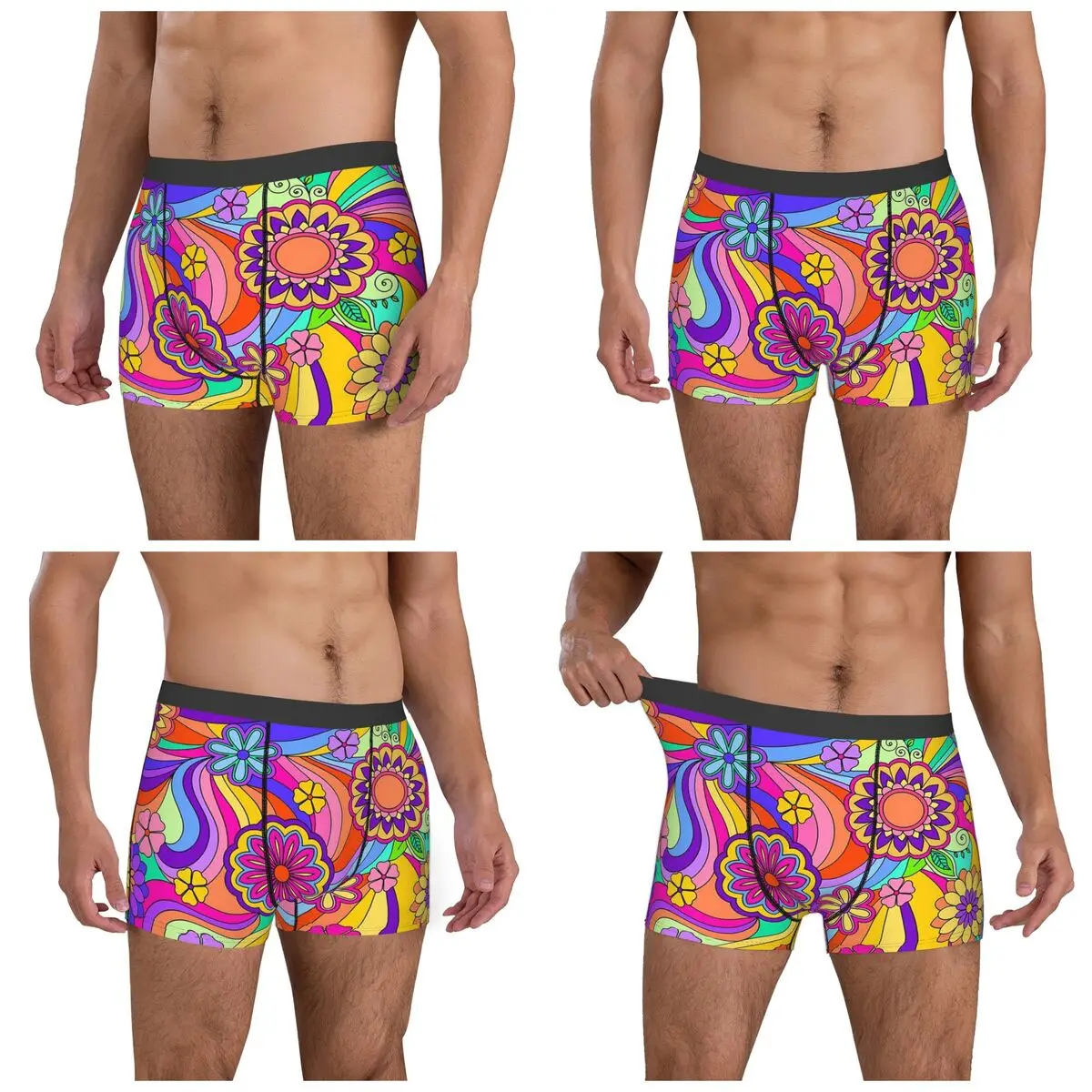 복서 팬티 반바지 그루비 사이키델릭 플라워 파워 팬티 남성 통풍 속옷 옴므 남자 남자친구 선물