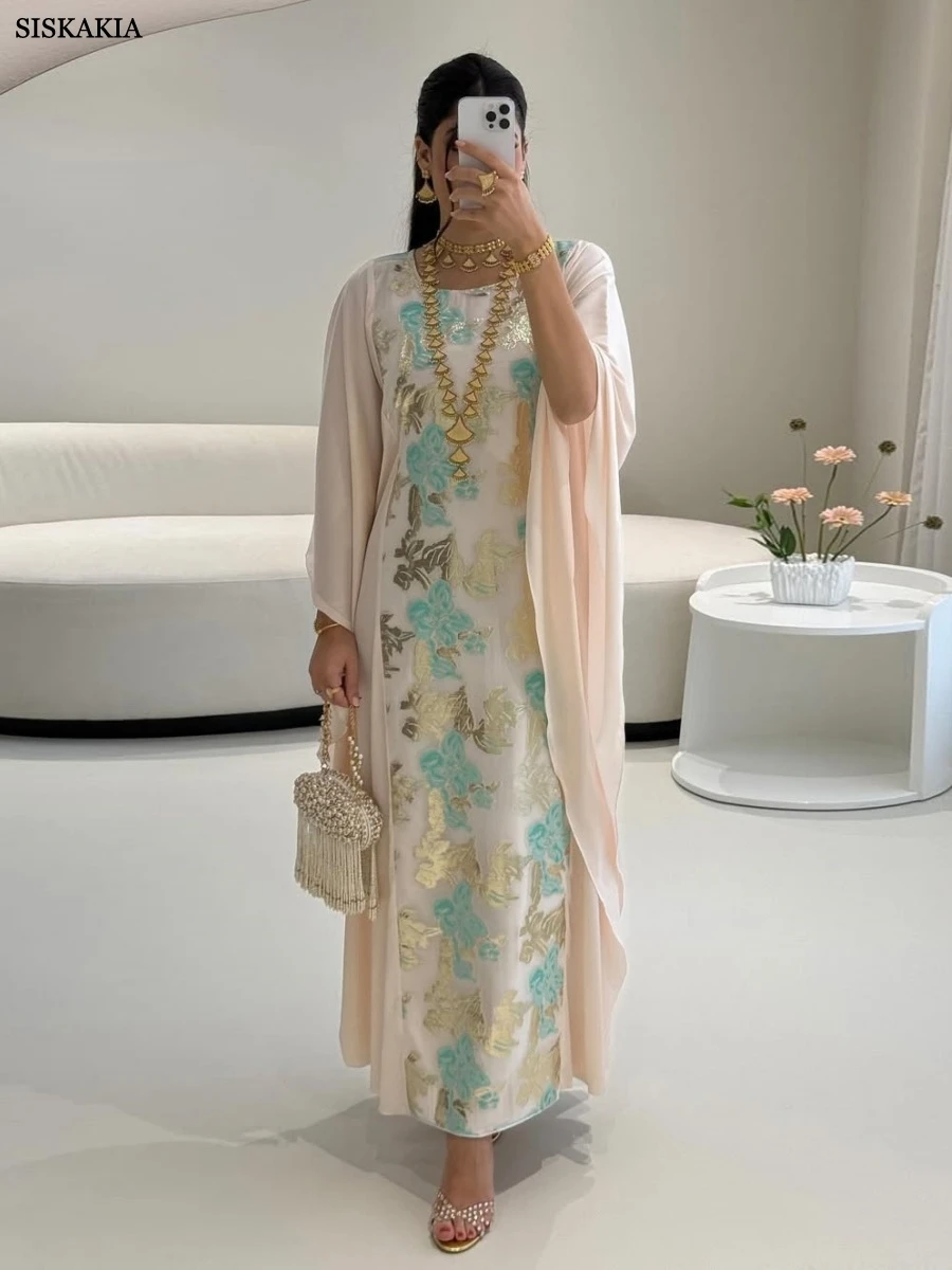 Luksusowa żakardowa damska suknia wieczorowa 	 Dubaj Batwing Sleeve Gold Stamping Abayas Kaftan 2025