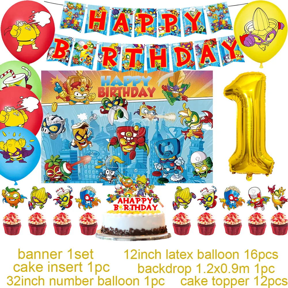 Superthings Theme Birthday Party Decoration Supplies Latex Balloons Banner Backdrop Superzings Cake Topper Baby Shower Kid Gifts