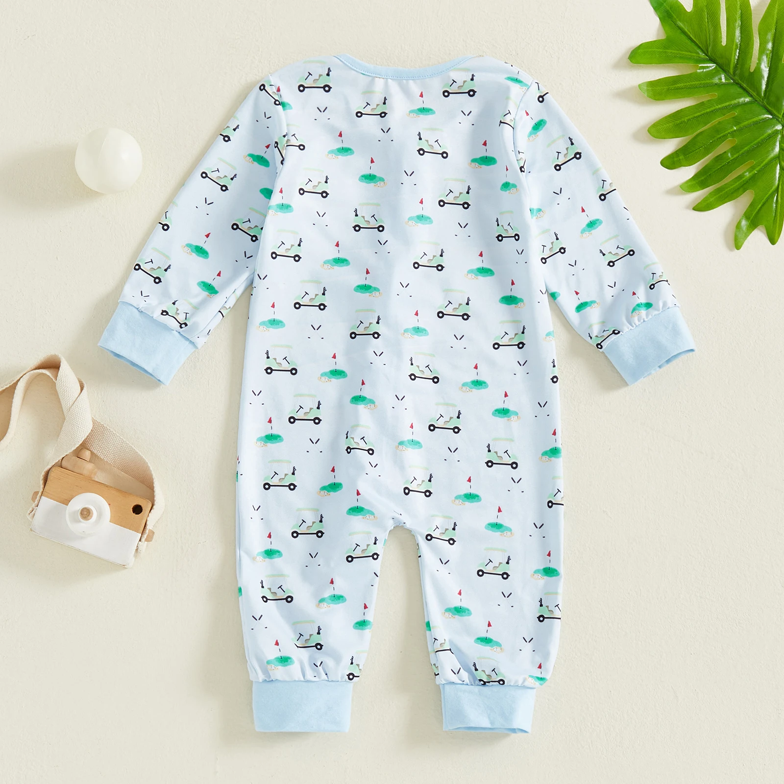 

Newborn Baby Boys Girls Romper Golf Print Long Sleeve Round Neck Zip Jumpsuit Fall Sleepwear