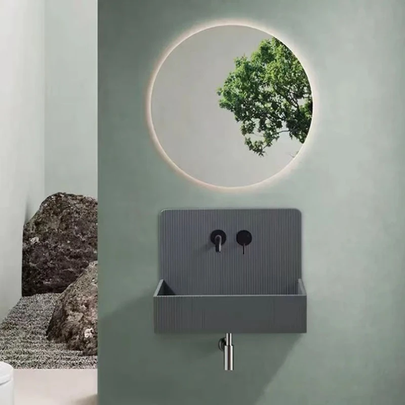 

Hotel apartment small apartment bathroom wash basin wall-mounted artificial stone wash basin square wash basin push
