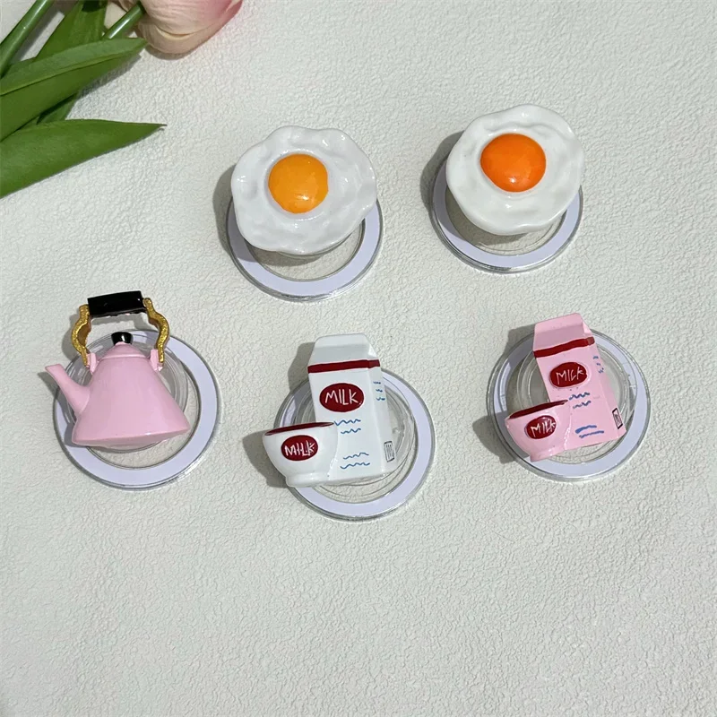 Korean Funny Eggs Kettle Bag Tomato Bread Food Milk Griptok Grip Tok Phone Accessories Bracket For Magsafe Magnetic Cover Holder