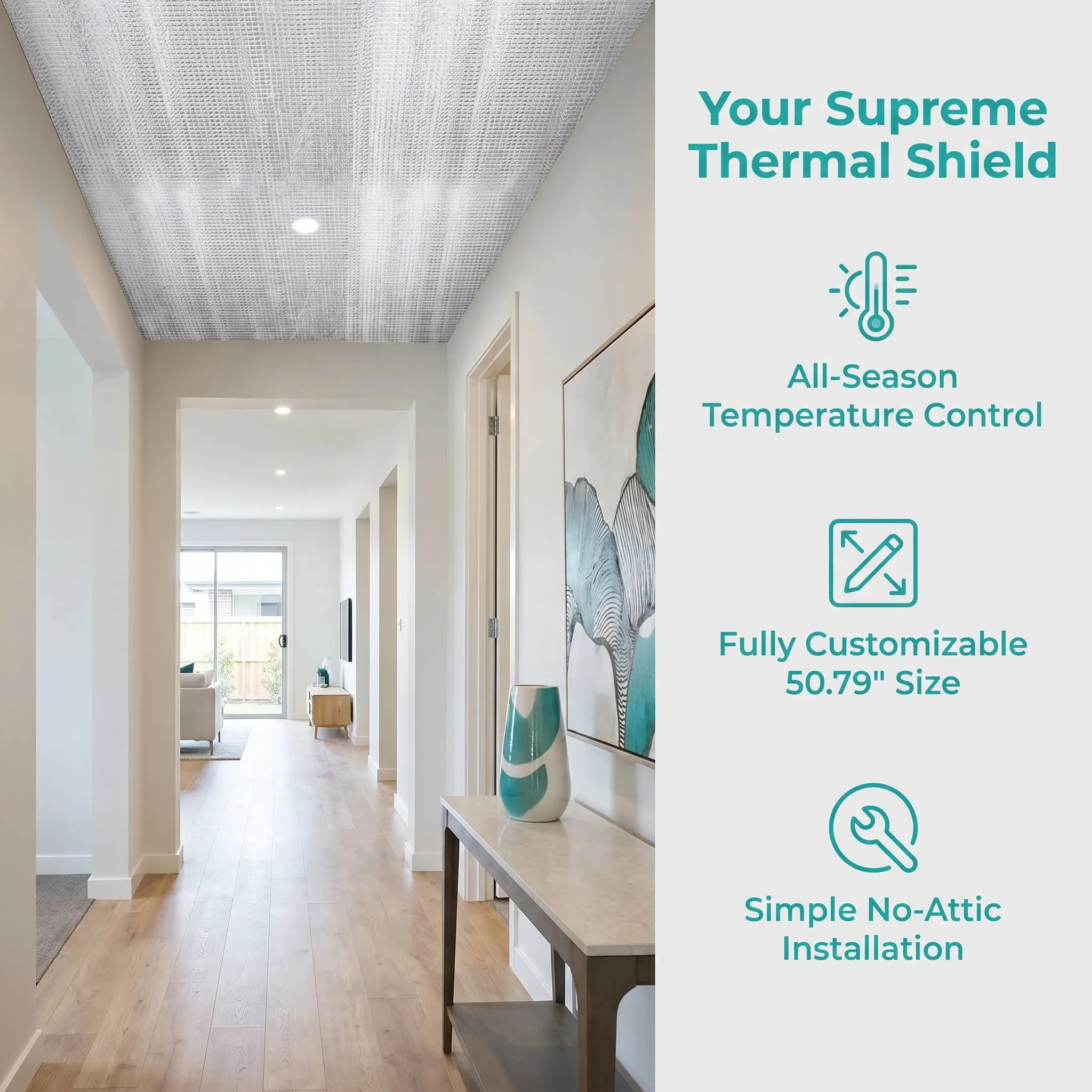 Premium Aluminum Film Attic Fan Cover 129x129cm Easy Install Hook and Loop Reusable Insulation Seal for Ceiling Vent Whole House