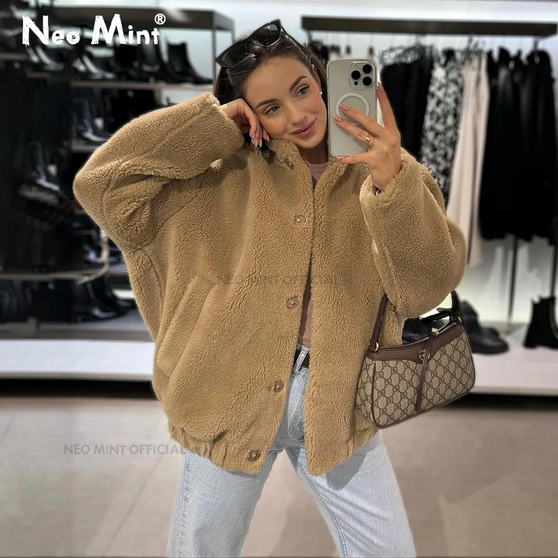 Neo Mint Brand Chic Faux Teddy Bear Cappotto di pelliccia Donna 2024 Winter Street Style Giacca di pelliccia di lana d\'agnello Addensare Cappotto