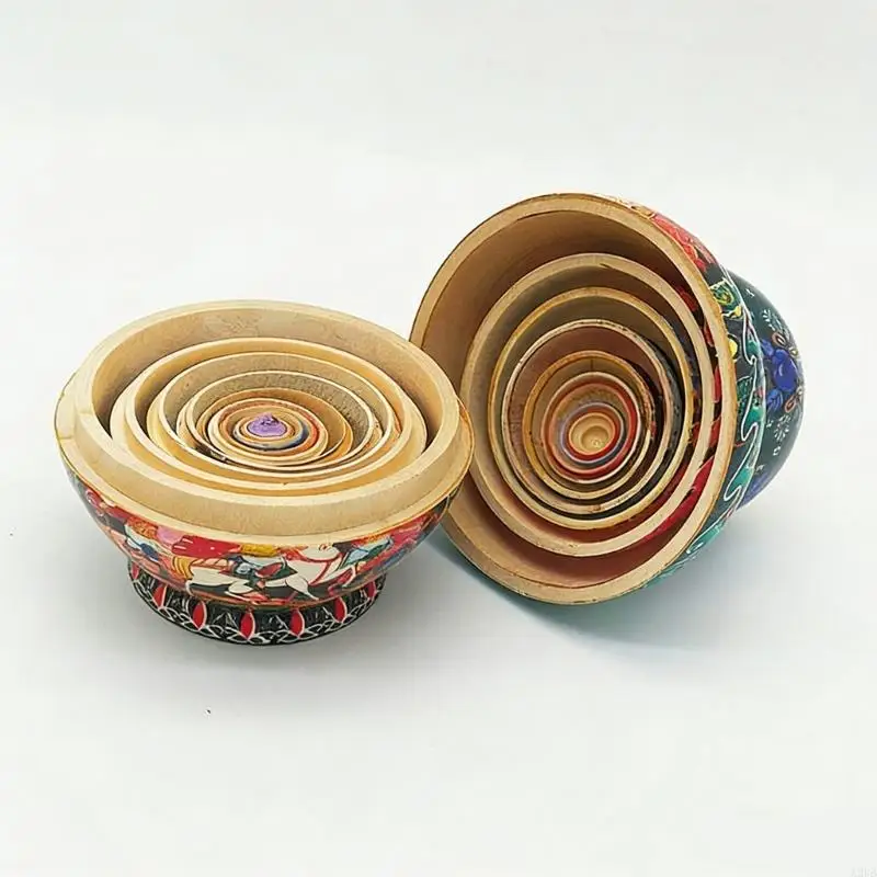 10 레이어 러시아어 손으로 그린 ​​중첩 인형 어린이를위한 나무 교육 스태킹 장난감 예술적 재미와 학습 A2UB