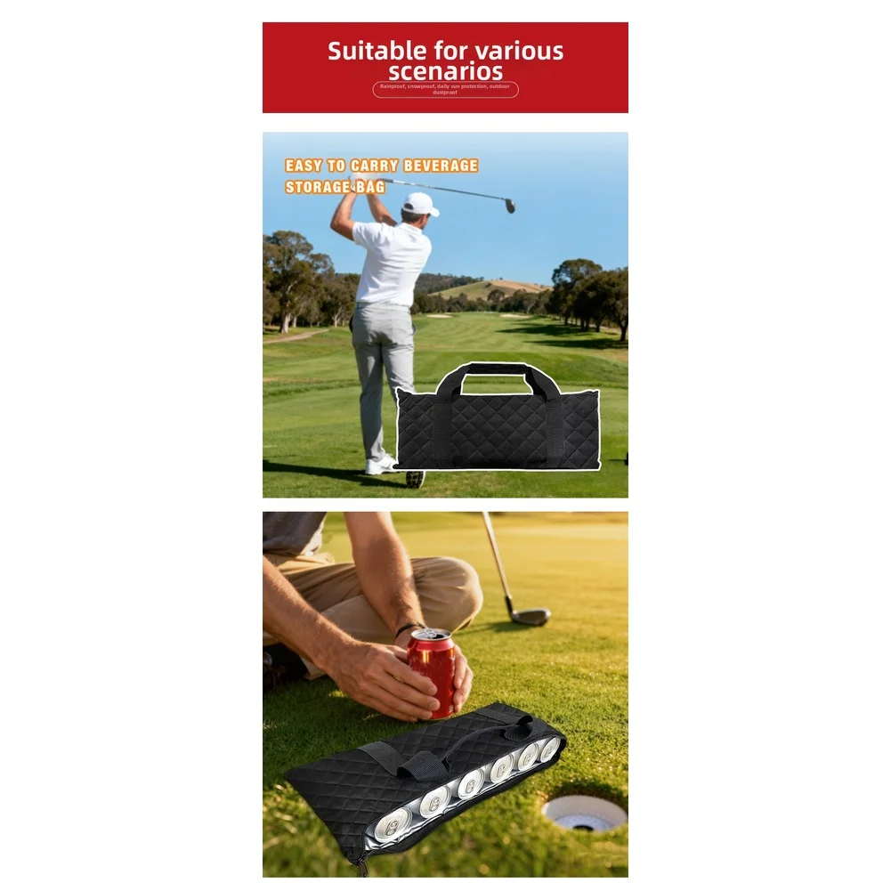 Portable Cooler Bag Insulated for Wine Beer Cans Drinks Outdoor Golf Picnic Car Trip 46x21x5cm Oxford Fabric Lightweight