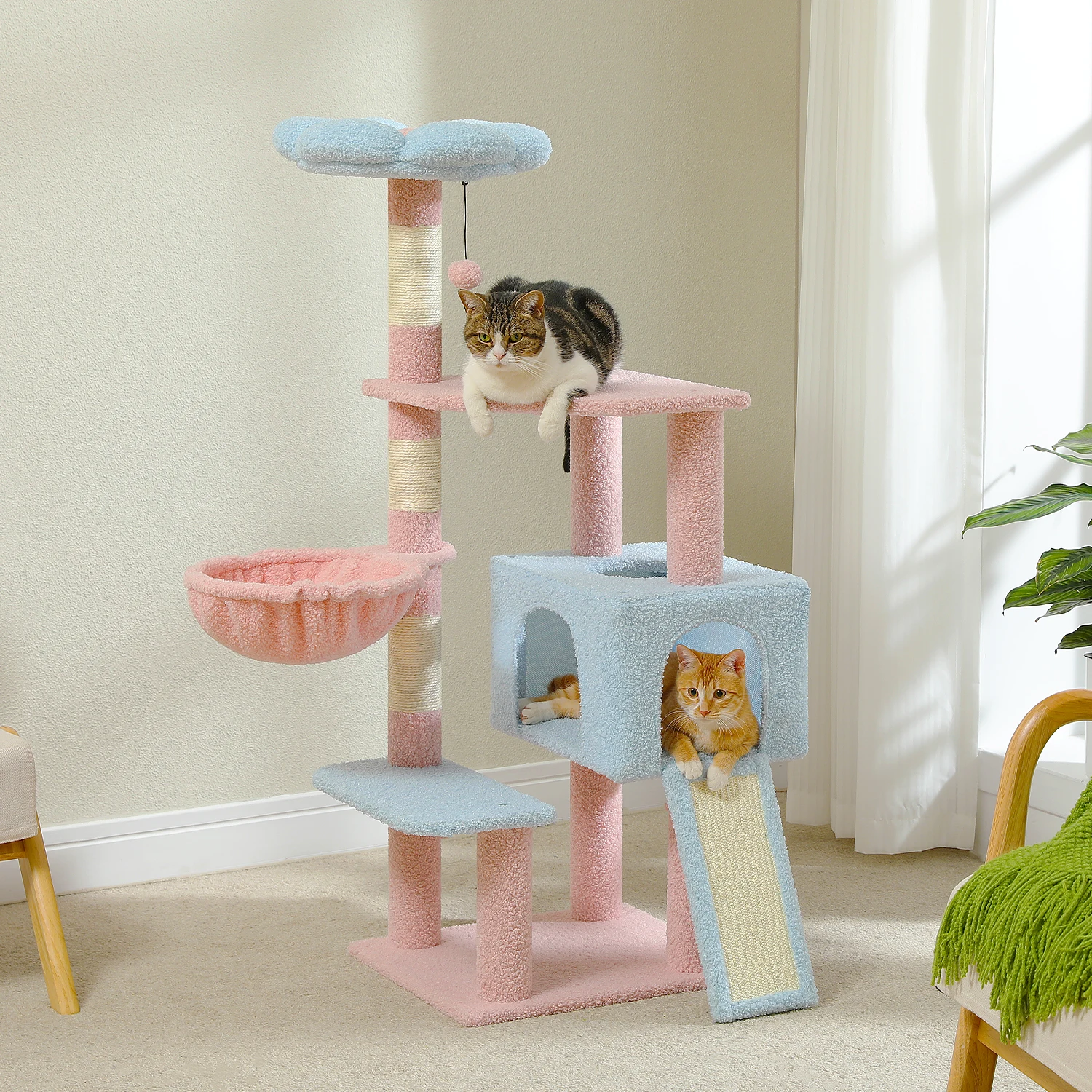 

Flower Cat Tree, Multi-Level Cat Tower with Sisal Scratching Posts, Hammock, Ramp, Top Perch, Cat Condo for Indoor, Kitten Toys