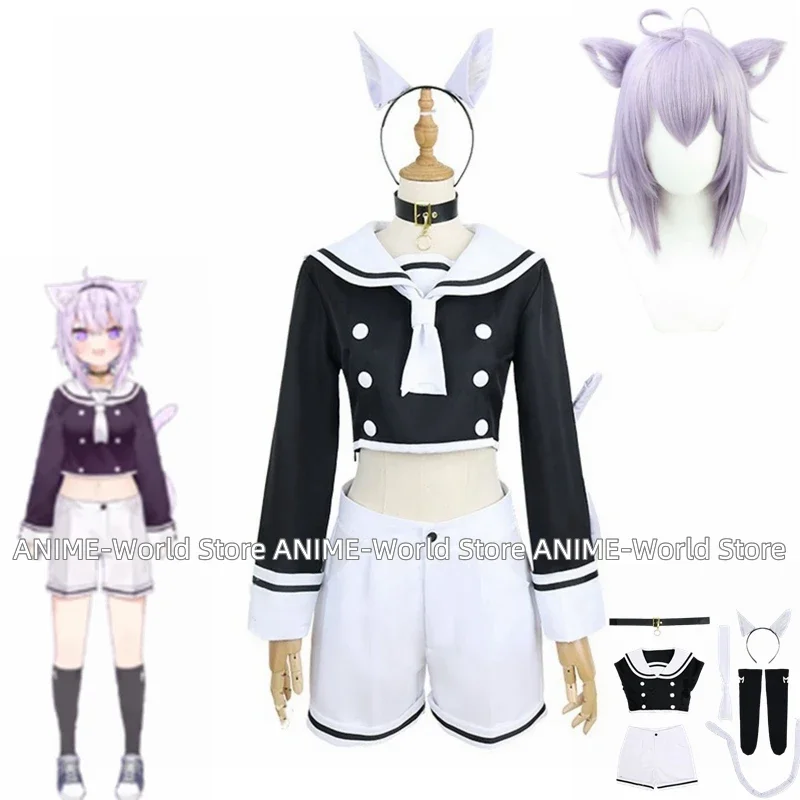 

Nekomata Okayu vtuber аниме косплей костюм включает головной убор и меховой хвост Acgcosplay костюм Хэллоуин косплей костюм парик