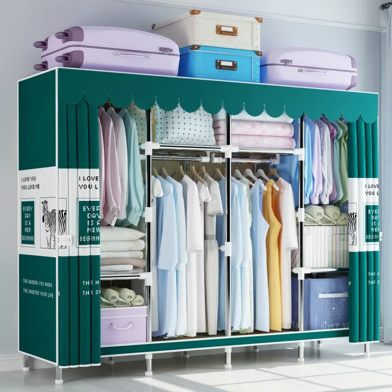 Easy Assembly Folding Clothes Wardrobe Frame Thick Tubes Heavy Duty Fabric Closet Organizer Bedroom Furniture Durable Home